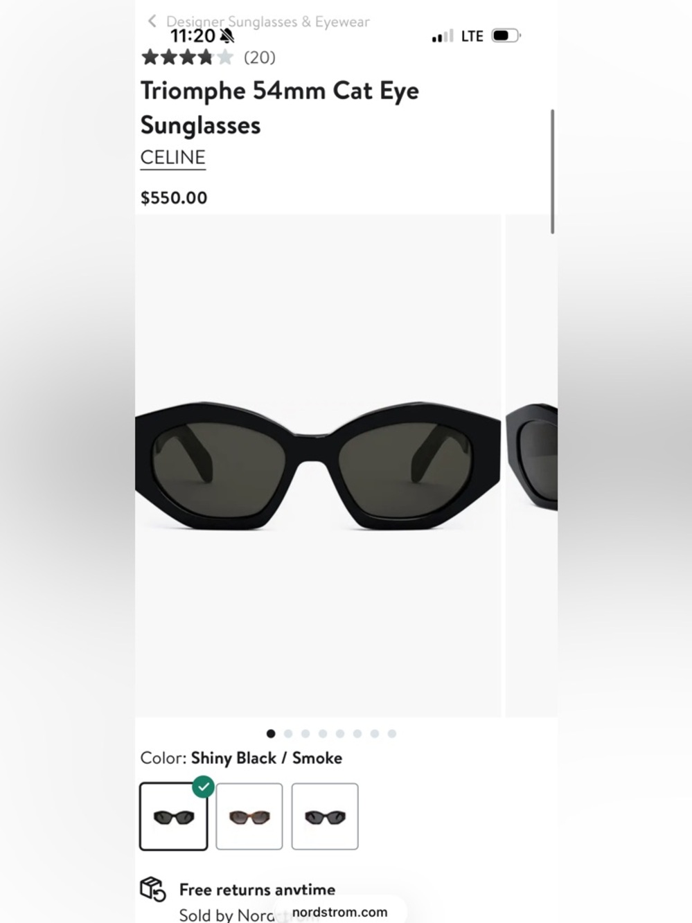 Celine CL40238U 01A 55mm Cat Eye Black Sunglasses
